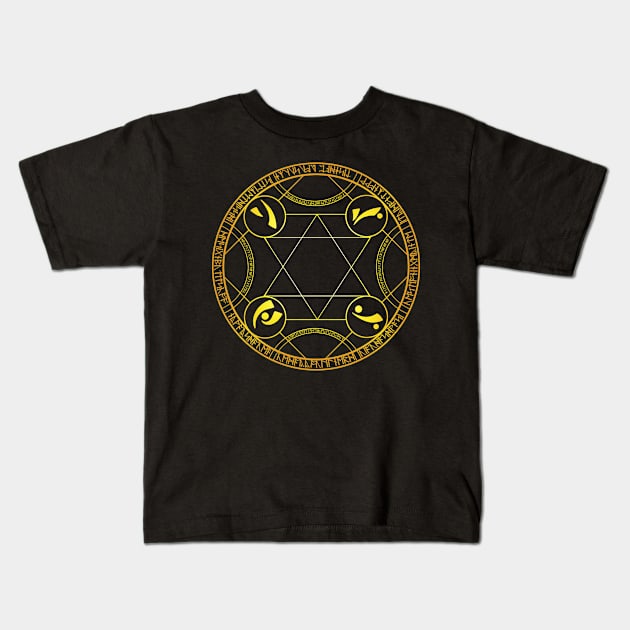 Gold glowing transmutation circle Kids T-Shirt by MarxMerch